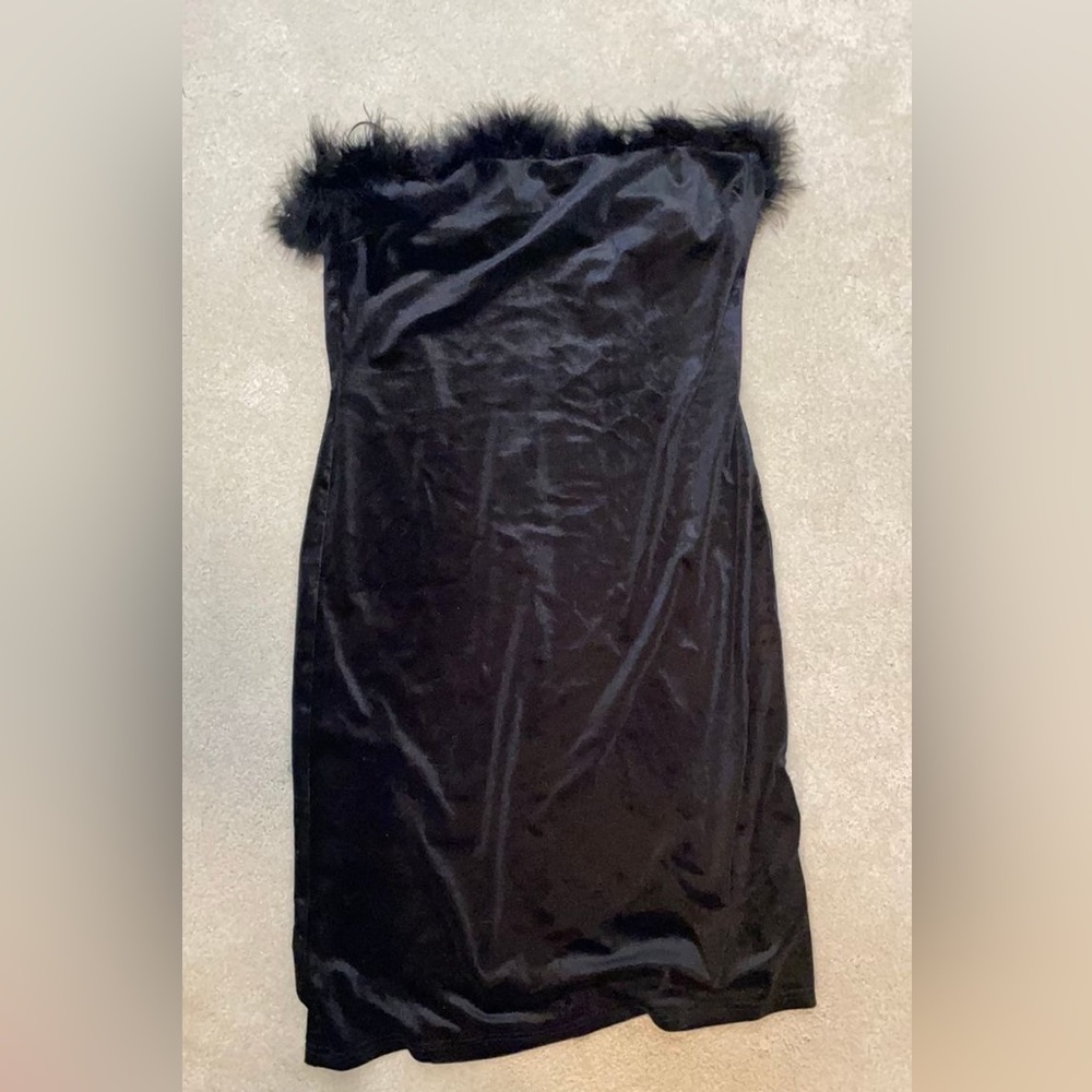 Fashion Nova velvet dress with feathers